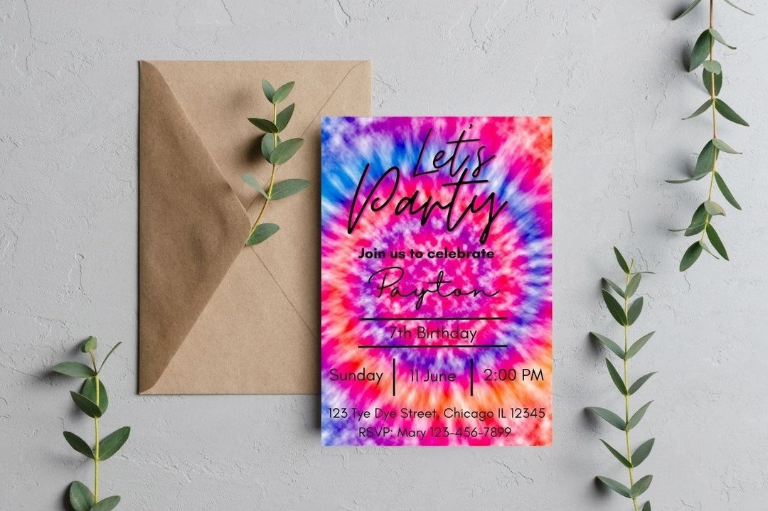 Tye Dye Birthday Party Invitation Tye Dye Birthday Party Etsy