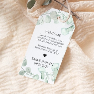 Welcome Tags Printable Gift Tags Greenery Wedding Favor Tags, Baby shower, Editable Watercolor Eucalyptus Leaves Instant Download MPC 001