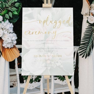 Eucalyptus Rose Unplugged Wedding Sign, Template Download, Greenery Wedding Ceremony Sign, Printable Unplugged Signs, MPC 002