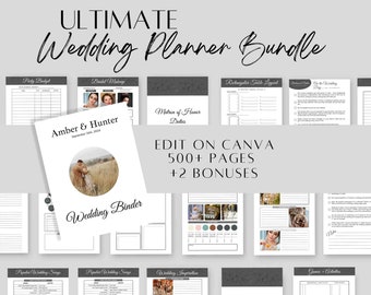 500+ Pages Canva printable wedding planner, wedding planner printable, Wedding itinerary, Wedding day binder, Wedding checklists,