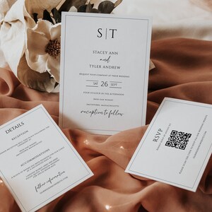 Wedding Invitation Template Suite, Monogram & Border, QR Code RSVP, Editable Wedding Invitation Suite, Modern Wedding invite, Mpc Can