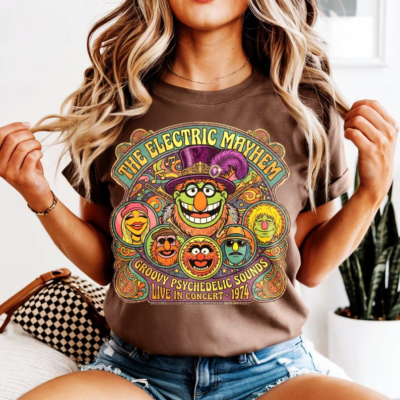 The Electric Mayhem band in psychedelic colors, live in 1974.