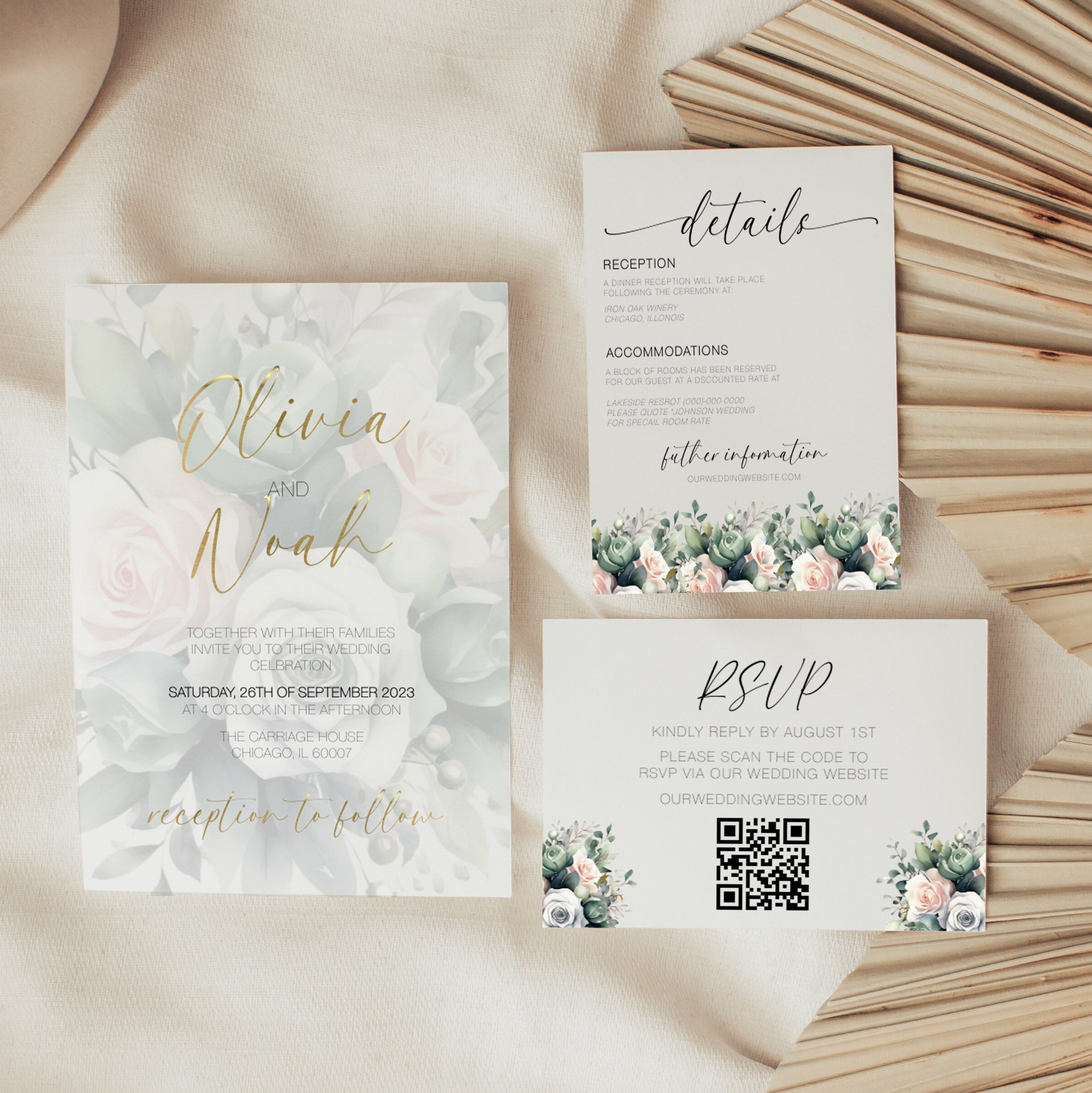 Wedding Invitation Template Set, Eucalyptus Rose Wedding Invite, QR Code  RSVP, Editable Wedding Suite, INSTANT Download, Mpc 002 - Etsy, image size:2398x2400
