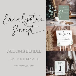 Eucalyptus Wedding Bundle, Modern Wedding Invitation Bundle, Templett Sign, Boho Style wedding, Rustic wedding, Welcome Sign, MPC-001