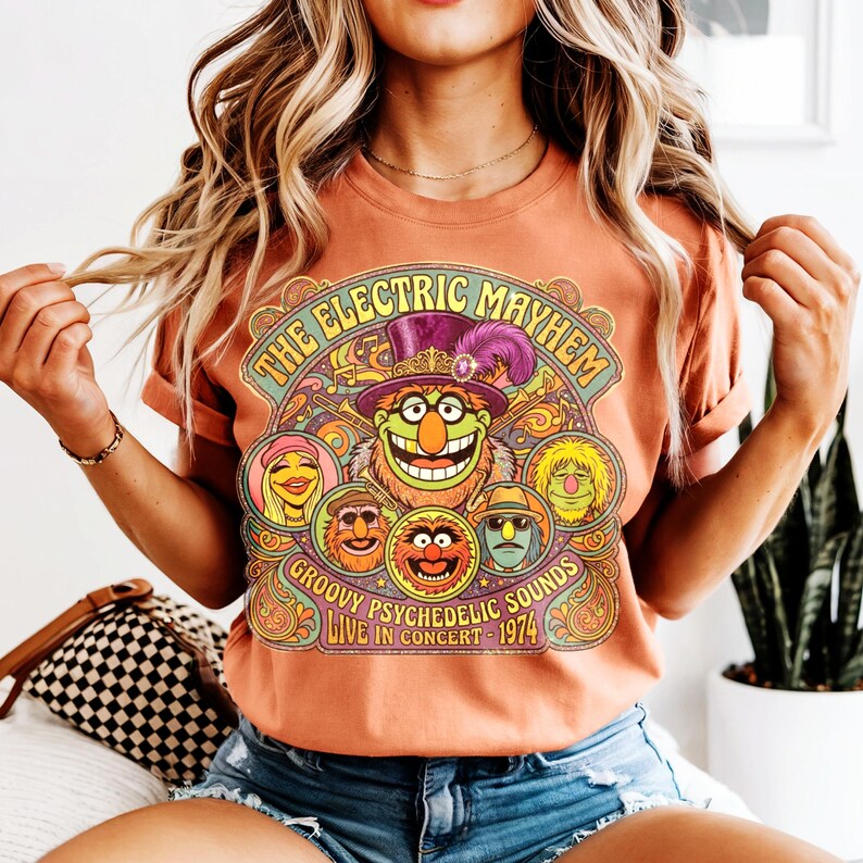 The Electric Mayhem band members with "Groovy Psychedelic Sounds Live in Concert 1974" text.