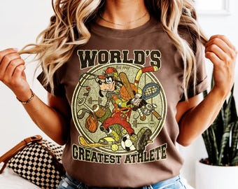 Das weltgrößte Athleten-Shirt, Retro Disney-Sport-T-Shirt, Vintage-Karikatur-Shirt, Komfortfarben-T-Shirt, lustiges grafisches T-Shirt