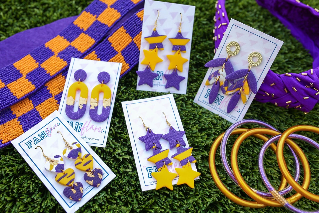 Purple and Gold Collection Game Day Earrings Etsy