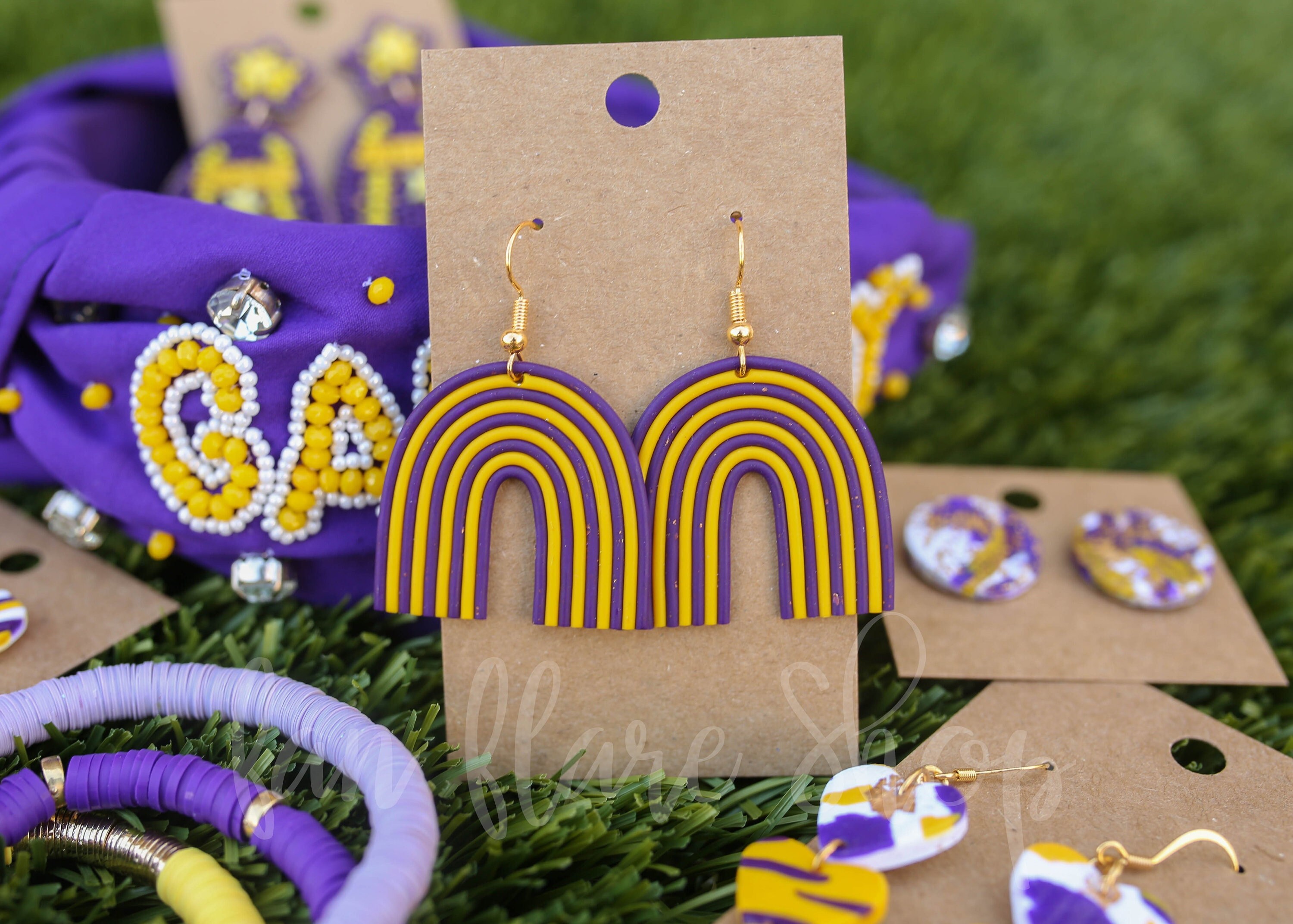 Purple and Gold Stripe Collection Game Day Earrings Etsy