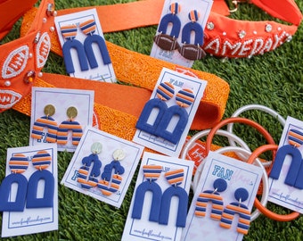 The Navy and Orange Stripe Collection | Game Day Clay Statement Earrings