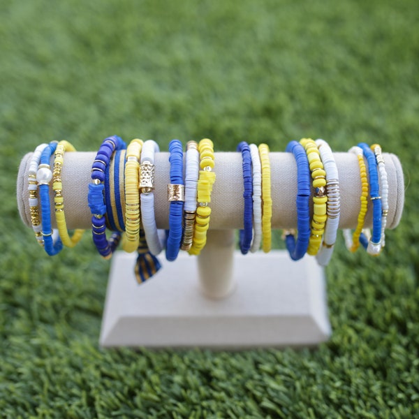 Royal Blue + Yellow Game Day Stretch Bracelet Stacks