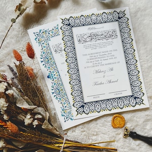 Heiratsurkunde A3 NIKAH NAMA Nikkah Zertifikat Schöner Paarname Luxus Islamische Hochzeitsurkunde mit Federstift für Paare