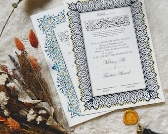 Certyfikat ślubu A3 NIKAH NAMA Certyfikat Nikkah Piękne imię pary Luksusowy islamski certyfikat ślubu z piórem dla par