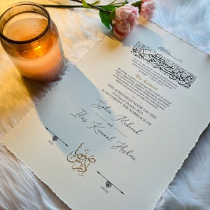 NIKKAH Vertrag LUXUS Ehe-ZERTIFIKAT Angepasste Nikkah Urkunde Arabische Kalligraphie A3 Größe Ehevertrag Mit Federstift A3