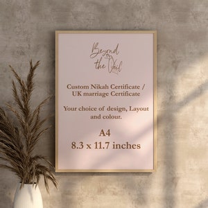 CUSTOM A4 Heiratsurkunde NIKAH Nama Nikkah Urkunde Design Heiratsurkunde Hochzeitsurkunde mit Feder Stift für Paare.