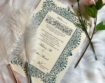 MARRIAGE Certificate A3 NIKAH NAMA Nikkah Certificate The Mediterranean Couple name Luxury Islamic Wedding Certificate with feather nikahpen