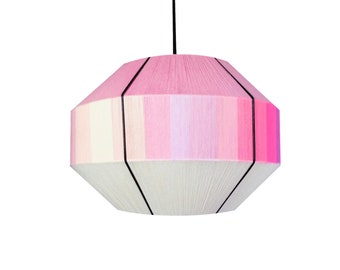 Japanese Lampshade, Fully handmade, Handwoven Yarn Lampshade, Pink and White, Minimalist Design Lamp