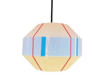 Japanse lampenkap, volledig handgemaakt, handgeweven garen lampenkap, geel en blauw, minimalistische designlamp