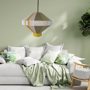 Japanese Lampshade, Fully handmade, Handwoven Yarn Lampshade, Green and Yellow, Minimalist Design Lamp