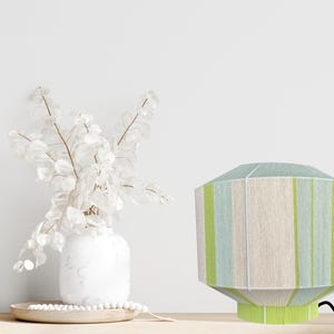 Japanese Lampshade, Fully handmade, Handwoven Yarn Lampshade, White and Green, Minimalist Design Table Lamp