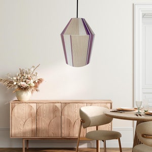 Medium Large BonBon Lampshade, Fully handmade, Handwoven Yarn Lampshade, White and Purple,  Minimalist Design BonBon Shade