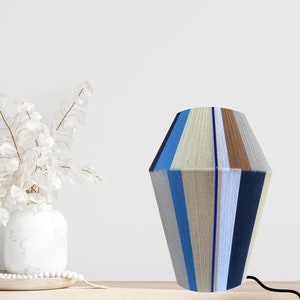 Long BonBon Lampshade, Fully handmade, Handwoven Yarn Lampshade, Blue and Brown,  Minimalist Design BonBon Shade