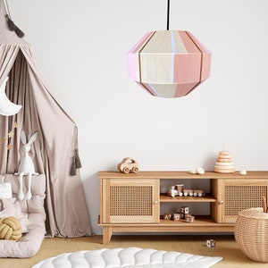 Japanese Lampshade, Fully handmade, Handwoven Yarn Lampshade, Brown and Pink, Minimalist Design Lamp