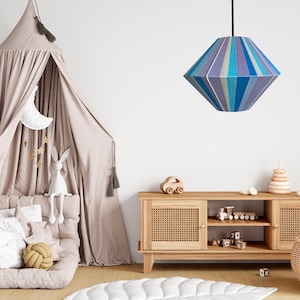 Bonbon Lamp, Ufo lampshade, Fully handmade, Handwoven Yarn Lampshade, blue and white, Minimalist Design Lamp