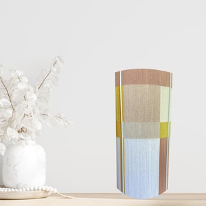 Long Bonbon Lampshade, Fully handmade, Handwoven Yarn Lampshade, White and Baige, Minimalist Design Table Lamp