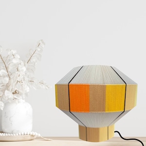 Japanese Lampshade, Fully handmade, Handwoven Yarn Lampshade, Orange and White, Minimalist Design Lamp