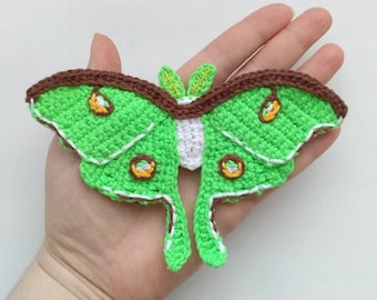 PATRÓN Aplique Polilla Luna Patrón de crochet PDF Aplique Mariposa de crochet Accesorios Motivo Adorno Manta de bebé Patrón de regalo para bebé ESP