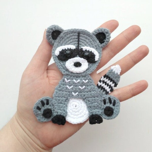 PATTERN Raccoon Applique Crochet Pattern PDF Woodland Animals Pattern Instant Download Accessories Motif Ornament Baby Blanket Baby Gift ENG