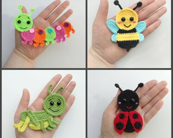 PATTERN Bugs Applique Crochet Patterns PDF Caterpillar Bee Grasshopper Ladybug Crochet Appliques Crochet Decor Crochet Baby Blanket Gift ENG