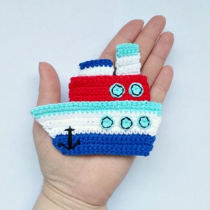 PATTERN Ship Applique Crochet Pattern PDF Boat Crochet Applique Sea Ocean Accessories Motif Ornament Baby Blanket Baby Gift Pattern ENG