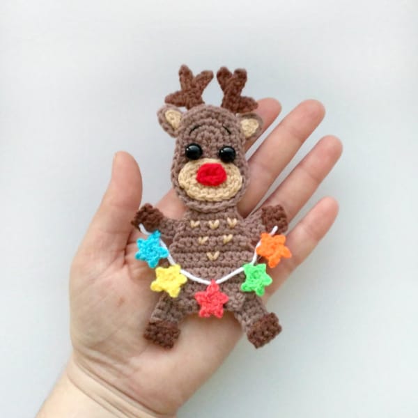 PATTERN Reindeer Rudolph Applique Crochet Pattern PDF Crochet Deer Christmas Holiday Christmas Crochet Decor Baby Blanket Baby Gift ENG