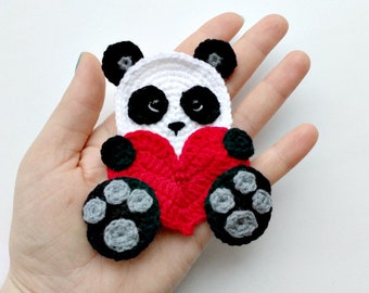 PATRÓN Aplique de Panda Patrón de Ganchillo PDF Aplique de Oso de Ganchillo Regalo de San Valentín Adorno con Motivo de Corazón de Ganchillo Manta de Bebé de Ganchillo ESP