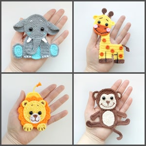 MODELLO Applique animali giungla Modelli all'uncinetto PDF Elefante Giraffa Leone Scimmia Applique all'uncinetto Motivo animali dello zoo Coperta per neonati Regalo ENG