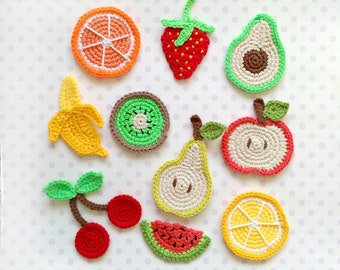 PATTERN Fruits Applique Crochet Pattern PDF Cherry Orange Apple Watermelon Pear Avocado Kiwi Strawberry Banana Lemon Baby Blanket Gift ENG