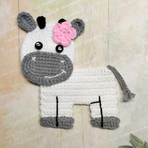 PATTERN Cow Applique Crochet Pattern PDF Farm Animal Pattern Instant Download Embellishment Accessories Motif Ornament for Baby Blanket ENG