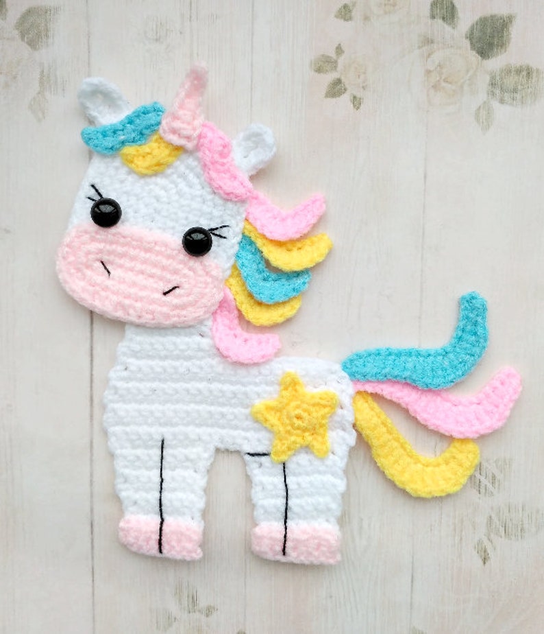 PATTERN Unicorn Applique Crochet Pattern PDF Instant Download Baby Shower Gift Embellishment Accessories Motif Ornament for Baby Blanket ENG image 2