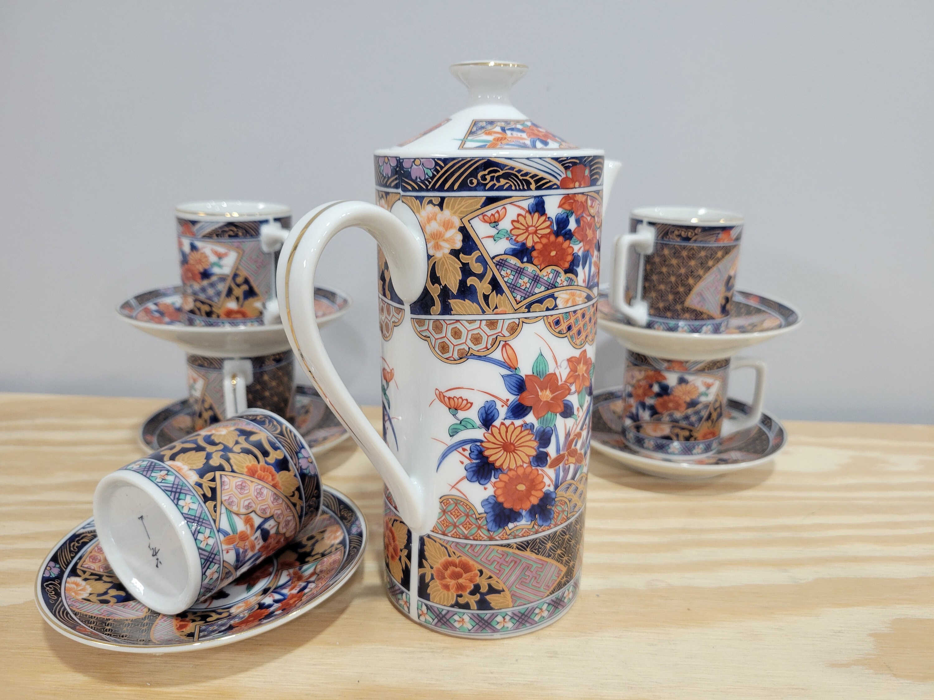 Andrea by Sadek Hand-painted Japanese Orange & Blue Flowers 12pcs