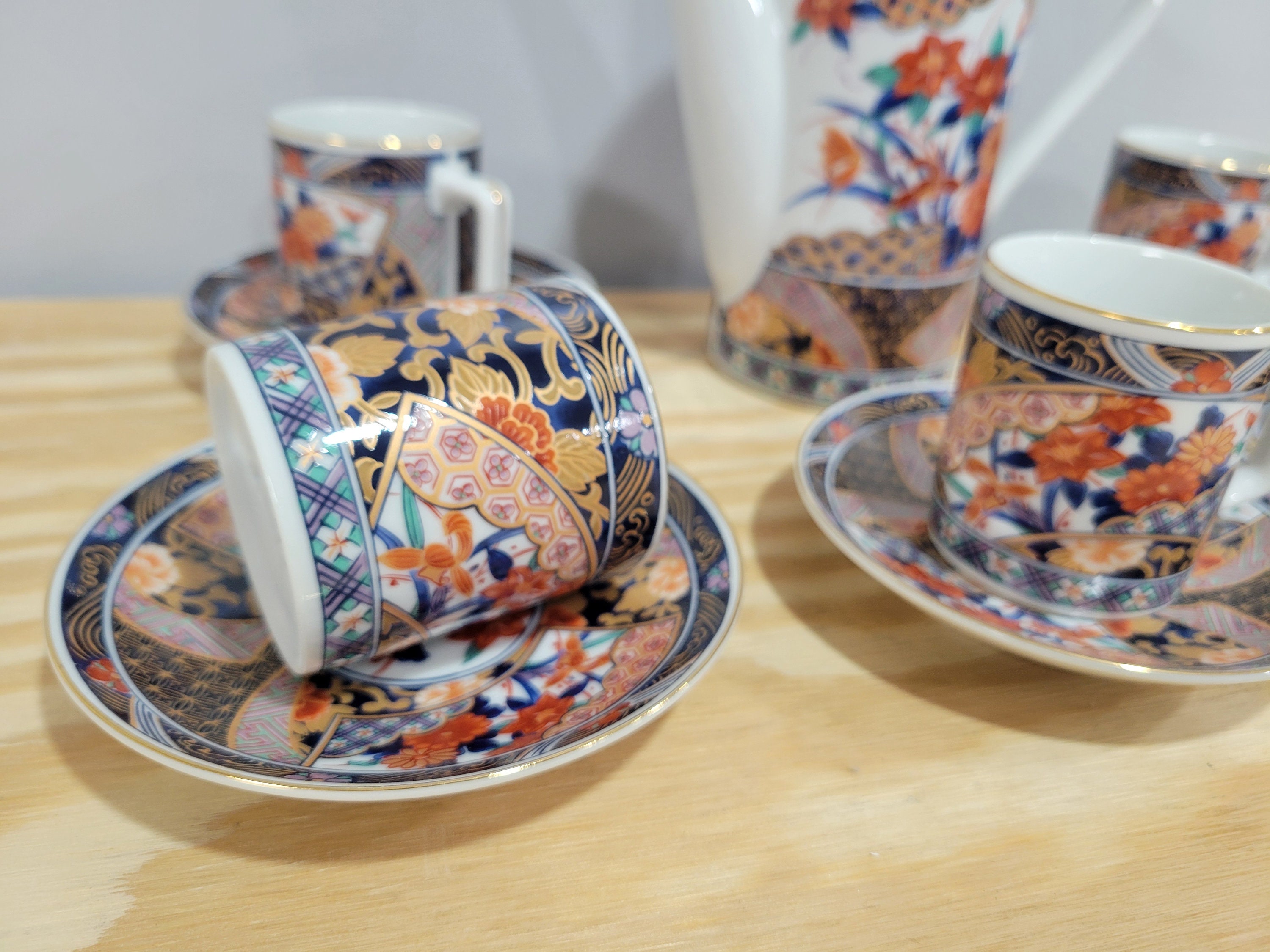 Andrea by Sadek Hand-painted Japanese Orange & Blue Flowers 12pcs