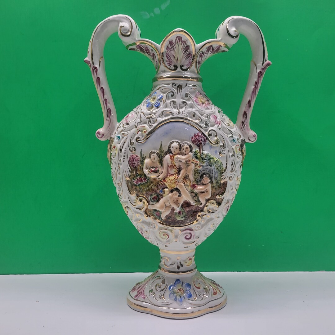 Capodimonte Large Rococo Style Porcelain Amphora Twohanded Vase Etsy