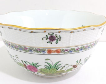 Herend Indian Basket Muliticolor Round Vegetable Serving Bowl