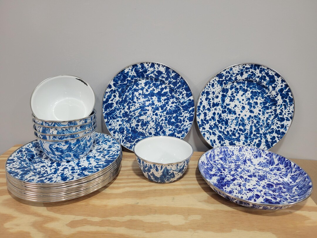 Golden Rabbit Cobalt Swirl Enamelware Dinnerware --- PICK --- - Etsy