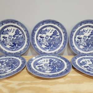 Johnson Brothers Willow Blue Porcelain 10” Dinner Plates - Set of 6