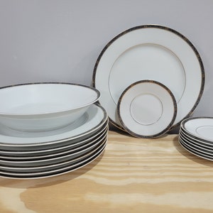 Bernardaud Limoges Antinea Anthracite Gray Marble Band Porcelain Dinnerware