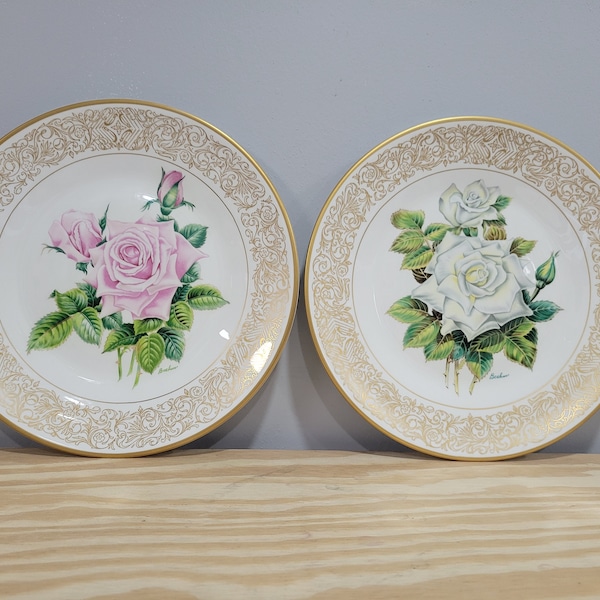 Boehm Edward Marshall Rose Plato Colección Bone China - Juego de 2