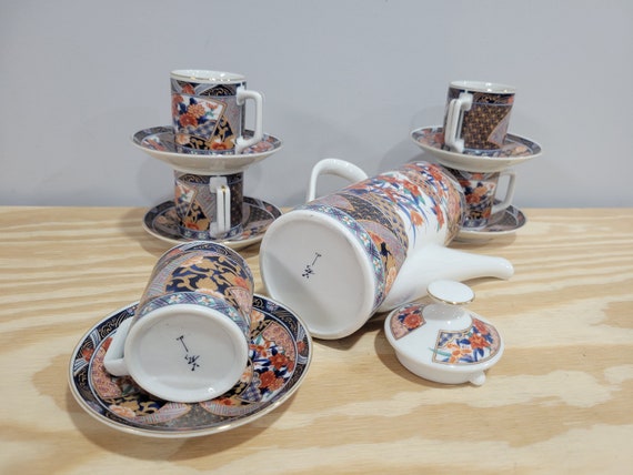 Andrea by Sadek Hand-painted Japanese Orange & Blue Flowers 12pcs