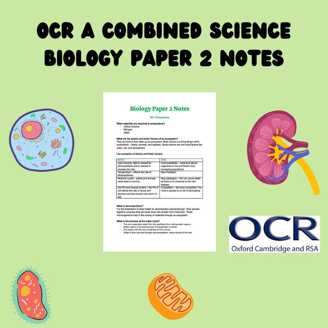 OCR A GCSE Combined Science Biology Paper 2 Notes Etsy
