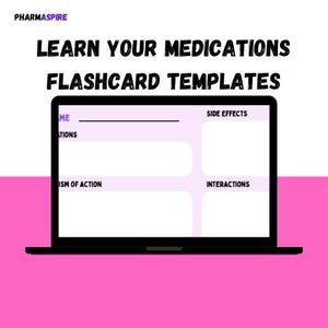 Plantilla de tarjeta didáctica sobre medicamentos: estudiantes de farmacia, enfermería y medicina. Aprenda sobre medicamentos para su examen de farmacología.